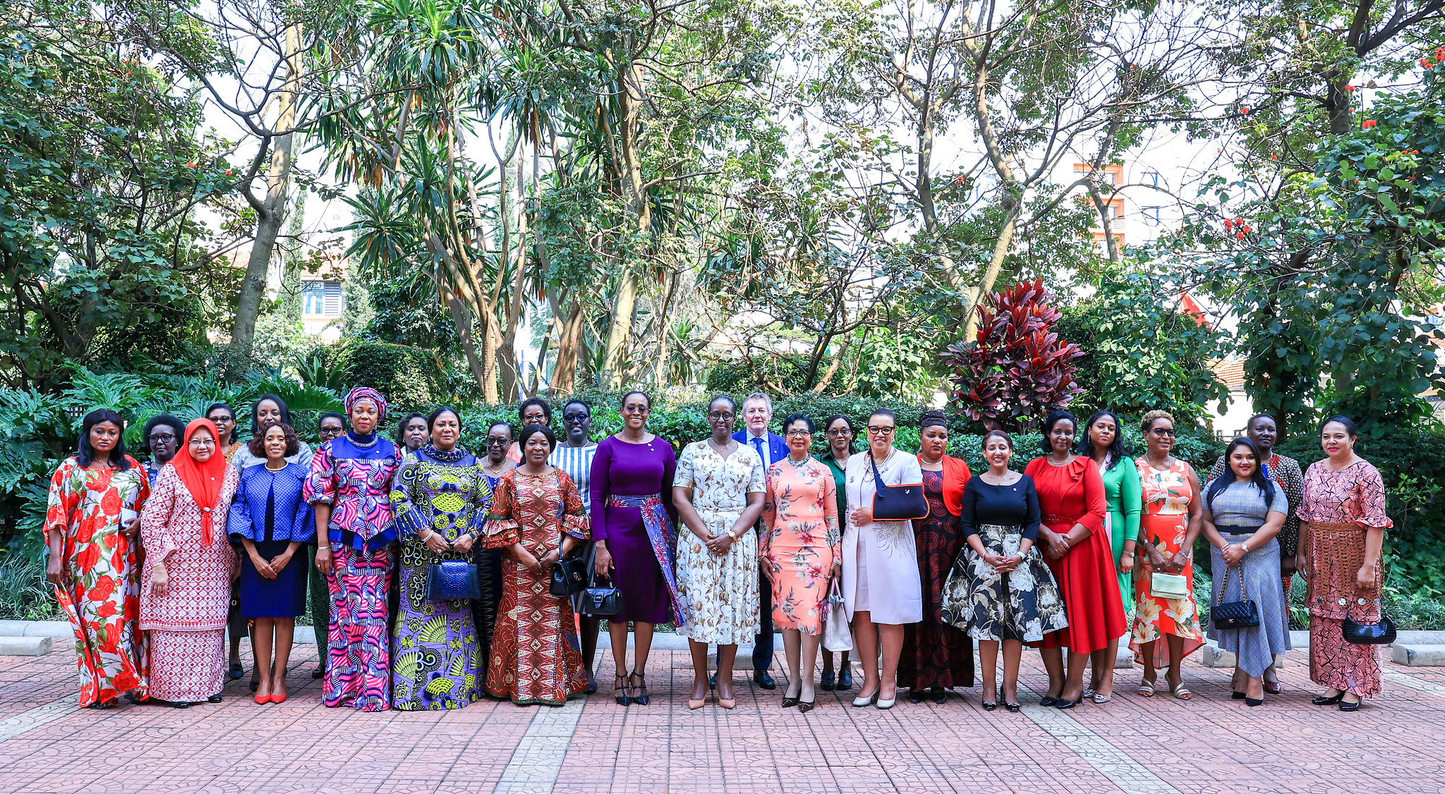 The First Ladies and Patricia Scotland, the Secretary General of the Commonwealth pose for a picture after breakfast conversation about Rwandau2019s Unity and Reconciliation journey, organised by Unity Club.