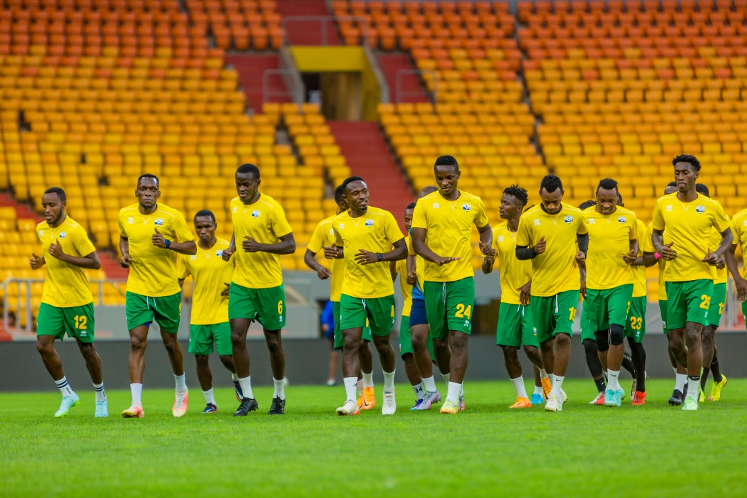 National Football team players during a warm-up exercise before the game against Senegal. Amavubi maintains 40th position in Africa. Courtesy
