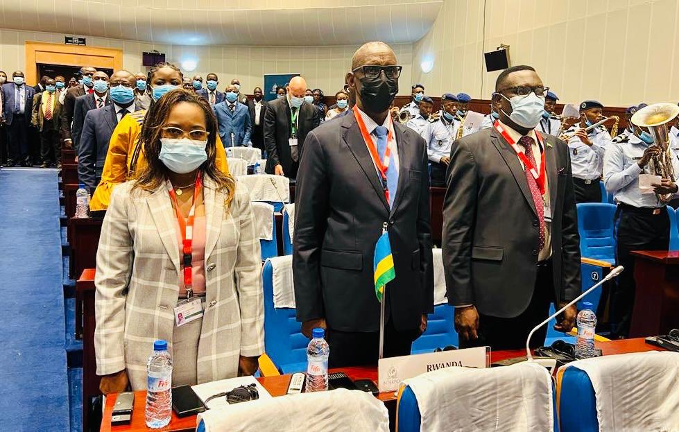 The Inspector General of Police  Dan Munyuza (C)at the Interpol 25th African Regional Conference in Benin. / Courtesy