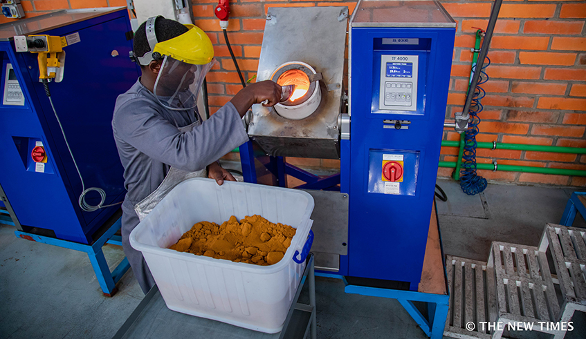 A worker melting gold at Gold Refinery in Rwanda. The South African investors are set to establish a factory to add value to diamond and gemstone, as well as manufacturing jewellery in Rwanda. File