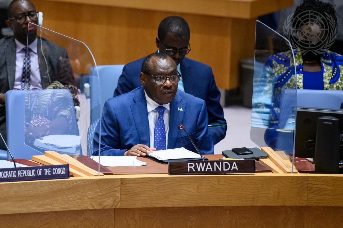 Amb. Claver Gatete, the Permanent Representative of Rwanda to the UN   during the Security Council briefing on April 27. During his remarks on June 29, Gatete noted that Rwanda is aware that the Congolese army, FARDC, is fighting the M23 alongside FDLR which was sanctioned by UNSC in 2013./ Courtesy