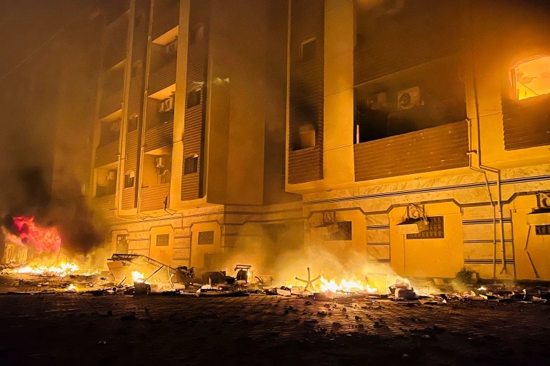 A view of fire burning inside the Libyan parliament building in Tobruk, Libya, July 1, 2022. 