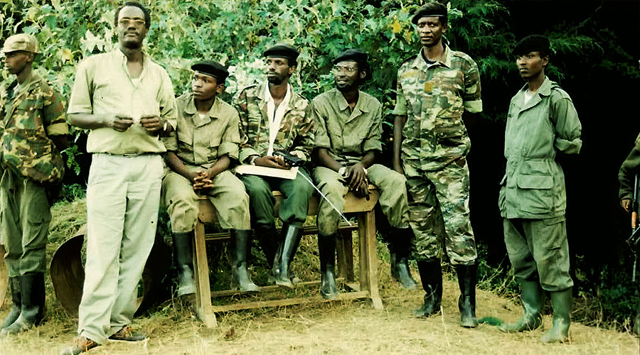 Some of the soldiers during a seminar in Rushaki during the Liberation War. Located in the current Gicumbi District, Rushaki was one of the prominent bases of the liberation struggle. 