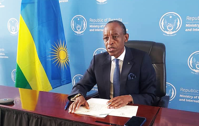 James Kimonyo, Rwandau2019s Ambassador to China speaks as the Rwandan community in China joined the country to celebrate the 28th Liberation Anniversary on July 4. Courtesy