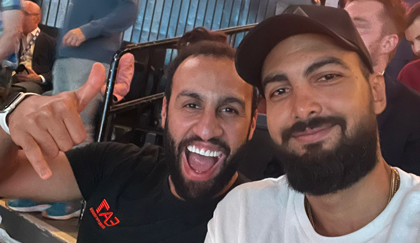 The two Egyptian players taking a selfie together at the NBA drafting event. / Photo: Courtesy.
