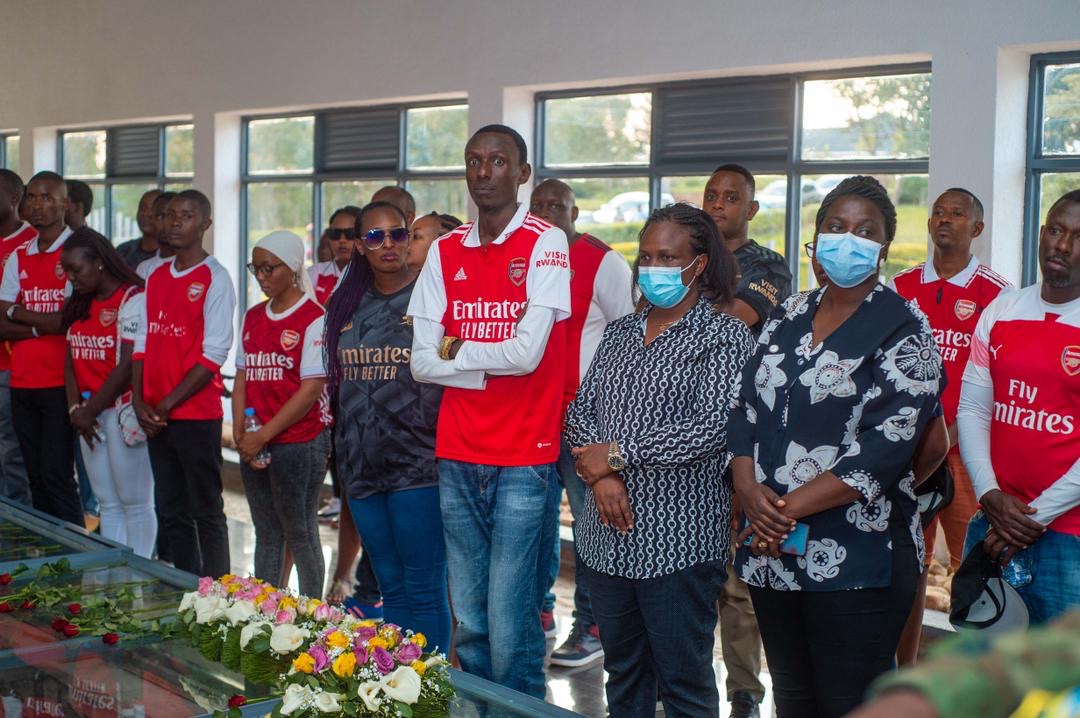 RAFC members pay their respects at the Karongi Genocide Memorial. courtesy