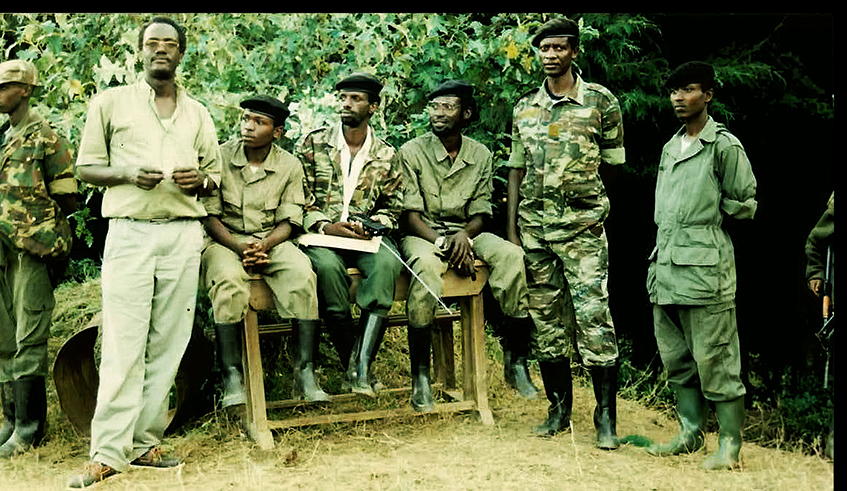 Some of the soldiers during a seminar in Rushaki at the beginning of 1994 during the Liberation War. Located in the current Gicumbi District, Rushaki was one of the prominent bases of the liberation struggle . / courtesy