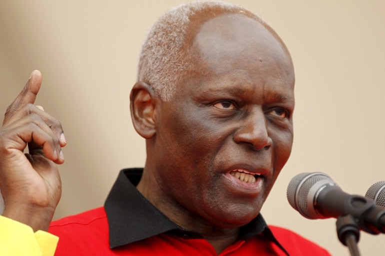 Former Angolan President Jose Eduardo dos Santos addresses party supporters in Camama, outside the capital, Luanda, in this file picture taken August 29, 2012. 