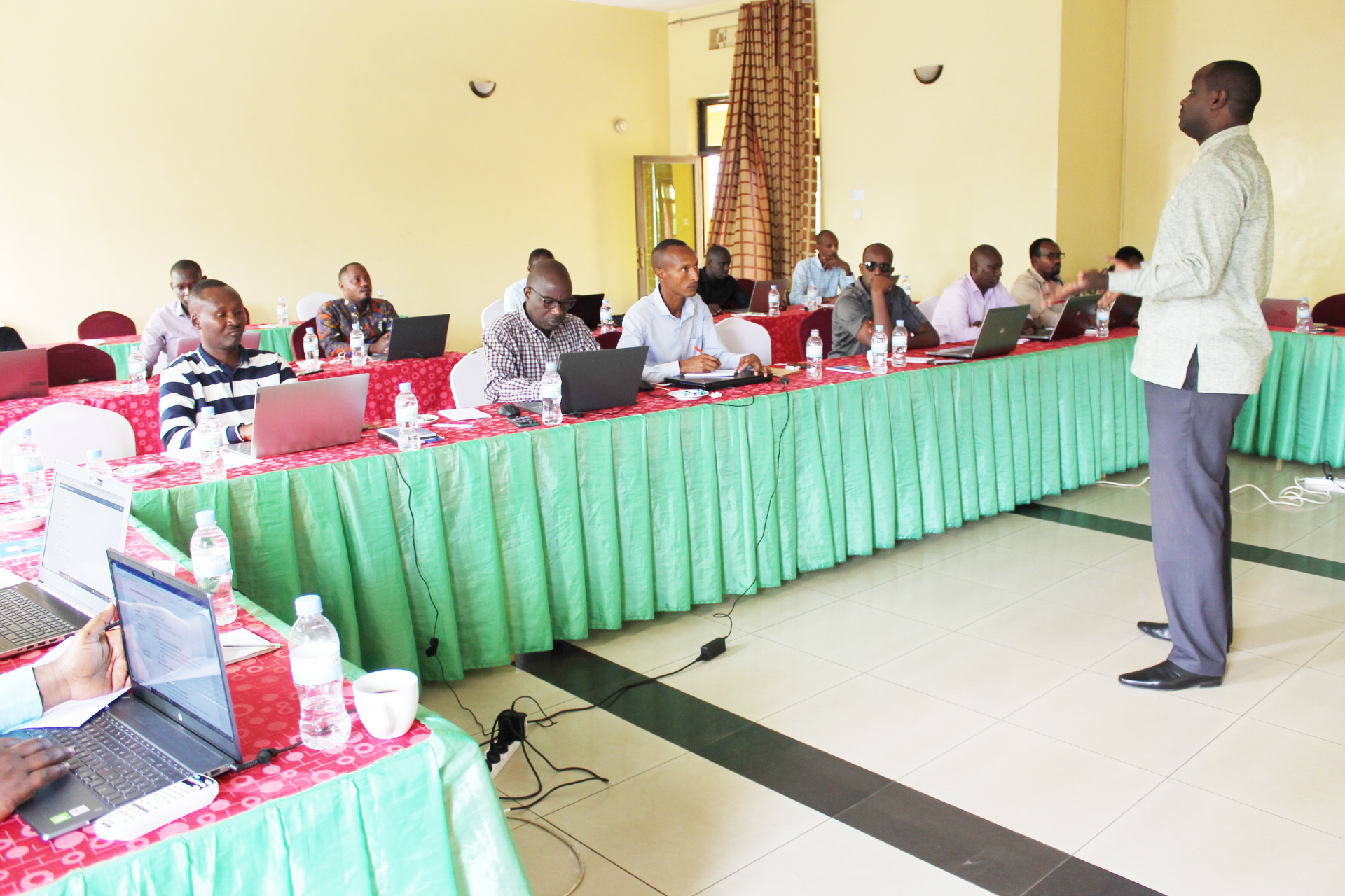 Participants during a meeting to unveil the new electronic tool that will help districts and the City of Kigali to consistently monitor and report on the implementation of the Sustainable Development Goals.