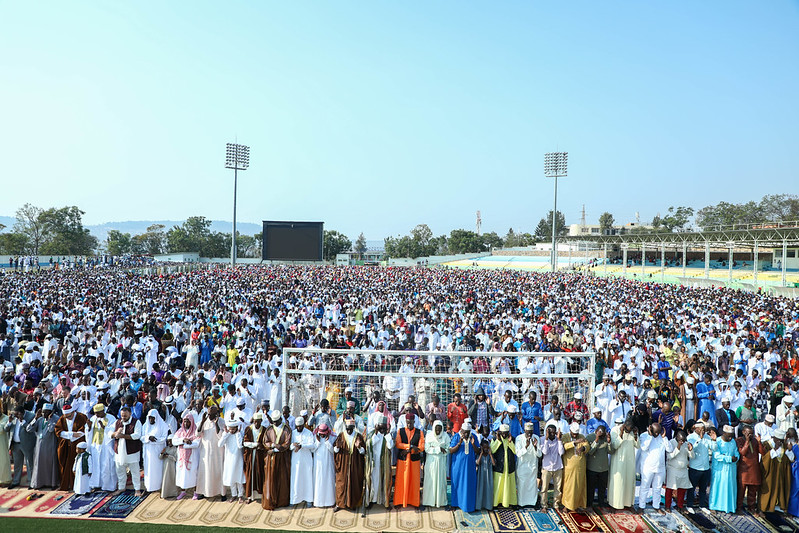 Thousands of muslims during the morning prayer as part of the celebrations of Eid al-Adha at Kigali Stadium on Saturday, July 9..Photos by Dan Nsengiyumva