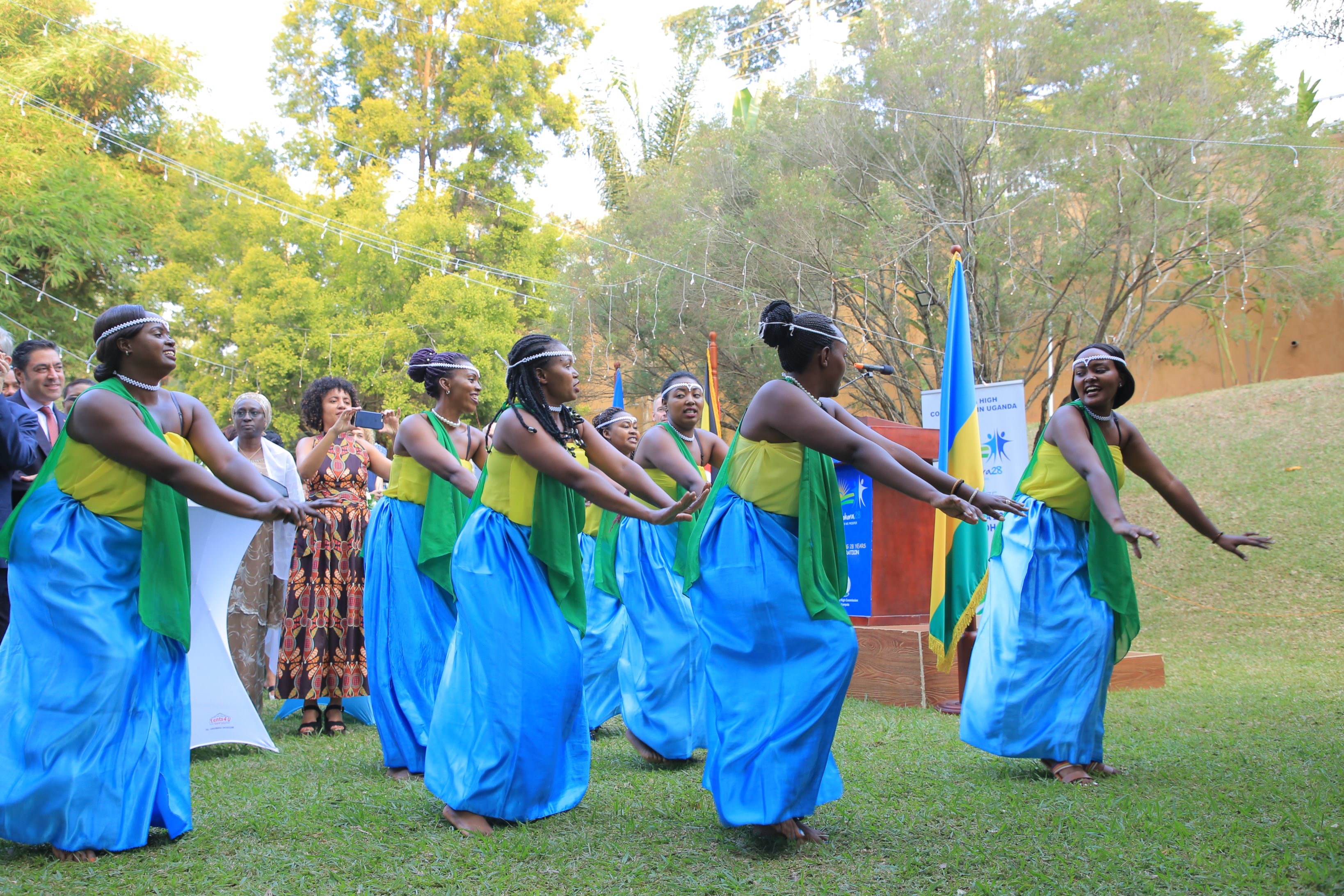 A traditional ballet entertains the audience during the celebration of the 28th Anniversary of the Liberation of Rwanda in Kampala. Courtesy