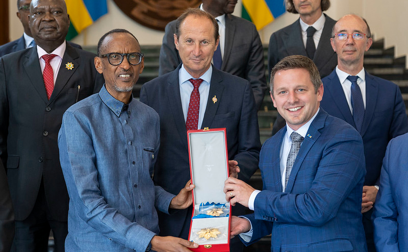 President Paul Kagame received the award of the Ordre de La Plu00e9iade from  the Parliamentary Assembly of La Francophonie   in Kigali on Saturday, July 9. Photo by Village Urugwiro. 