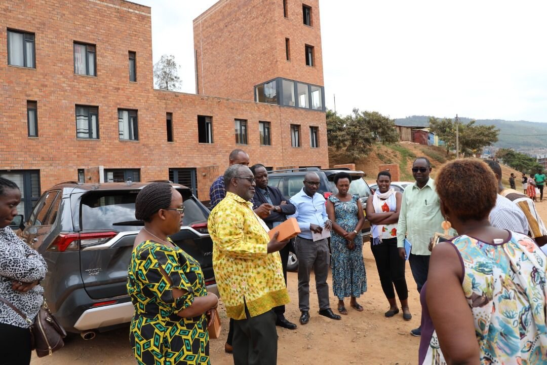 The Senatorial Standing Committee on Economic Development and Finance during a tour at the newly constructed apartments to accommodate residents near Mpazi drainage in Nyarugenge District on July 13. The committee has started a tour to 17 districts including Kigali City and districts with satellite and secondary cities to oversee the evolution of sustainable urban development. 