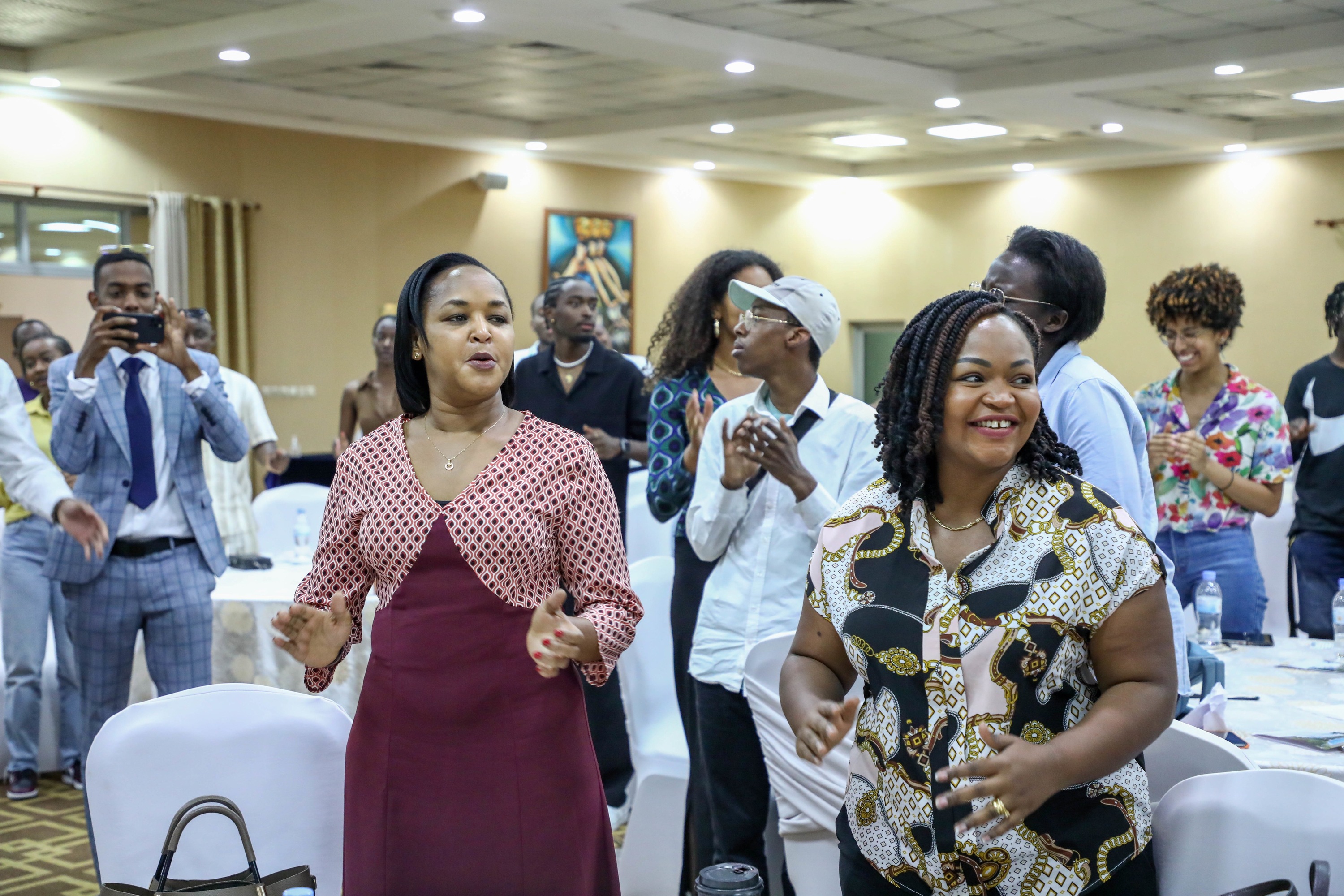 The Minister of Youth and Culture, Rosemary Mbabazi during a meeting with a group Rwandan youth from Diaspora who are in the country for a study tour, in Kigali on Saturday,July 16. Minister Mbabazi urged the youth to combat divisionism both in Rwanda and abroad. Photos by Dan Nsengiyumva