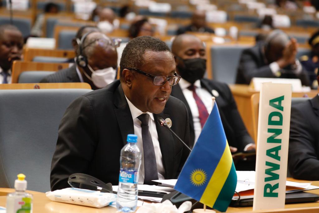 Minister for Foreign Affairs Dr Vincent Biruta speaks at the  concluded African Union Fourth Mid-Year Coordination meeting in Lusaka, Zambia on July 16. 