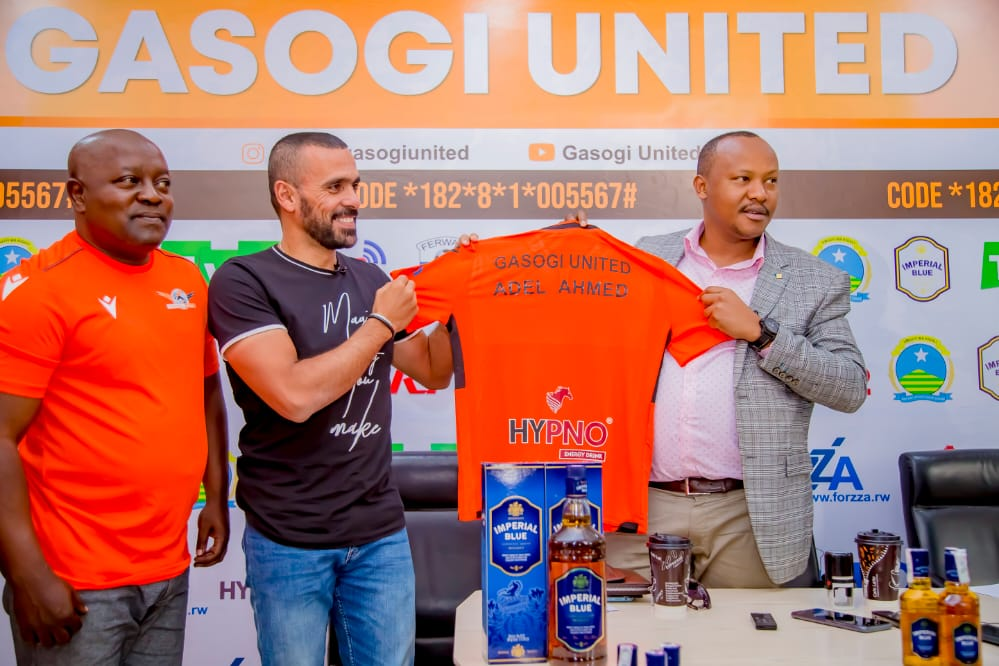 Egyptian coach Ahmed Abdelrahman Adel (C) and his assistant Bahaaeldin Ibrahim signed a one-year deal on Monday to coach Gasogi United. 