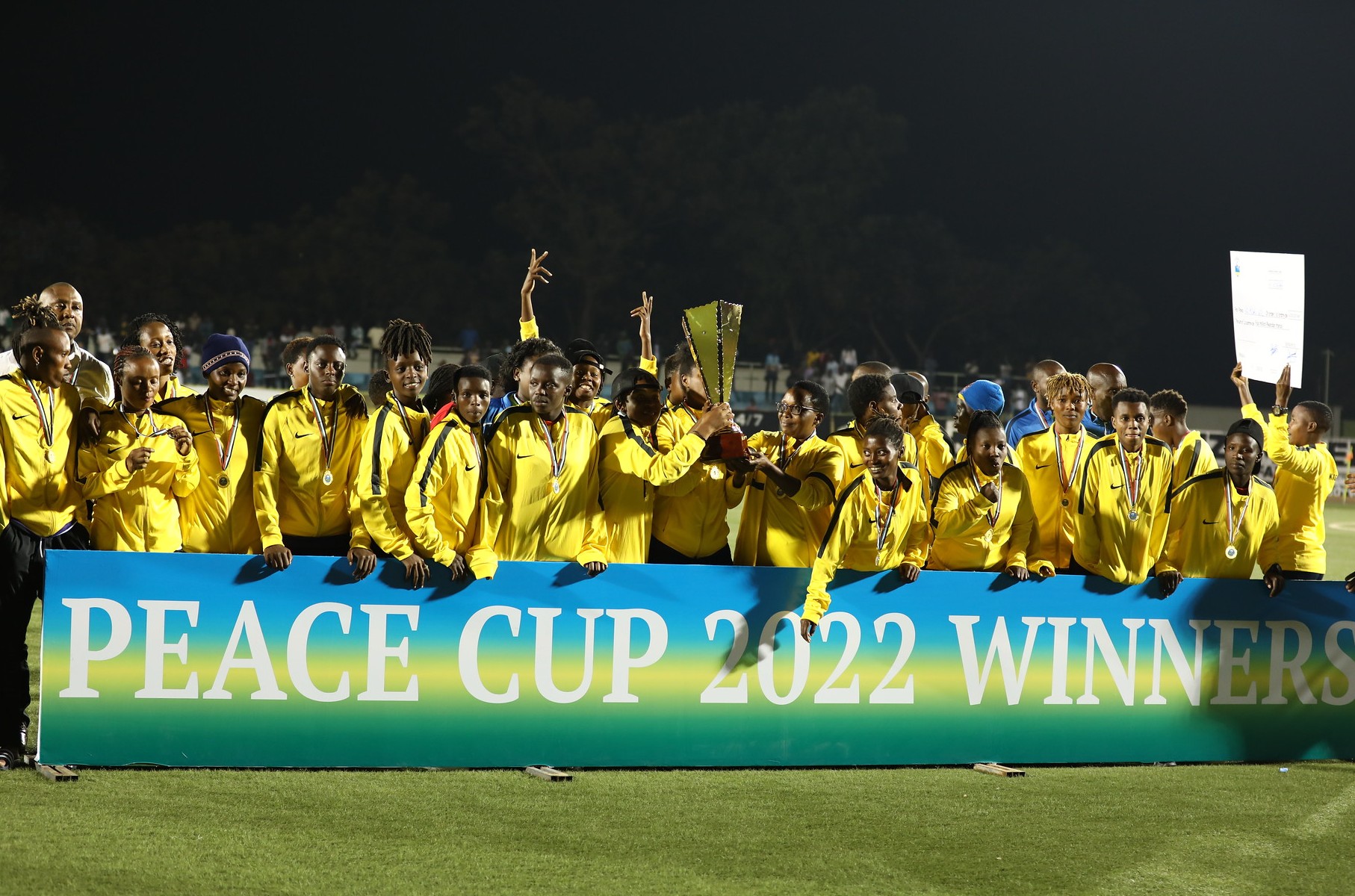 AS Kigali women players celebrate the victory as they were crown National league Champions at Kigali stadium on June 28, 2022. The Caf women Champions League qualifiers draw has left AS Kigali in Group A. Photo by Craish Bahizi