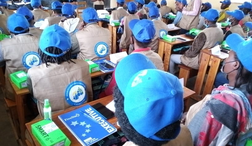 Enumerators during a training session in Musanze on July 21.Over 20,000 enumerators are being trained across the country as part of the preparation of national population and housing census.Courtesy