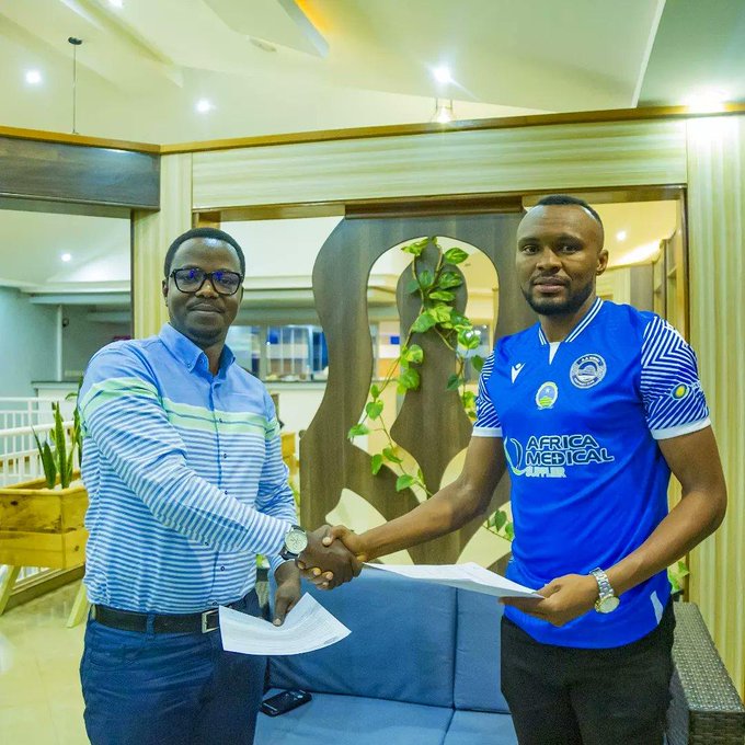 Amavubi striker Jacques Tuyisenge poses for a photo after signing a one year deal in AS Kigali. Courtesy
