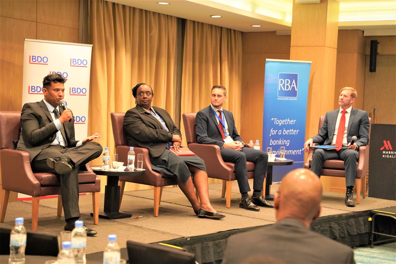 L-R: Head of Financial Technology, Nevellen Mooley Partner Corporate Advisory Angelique Kantengwa, Head of FS, Johannesburg, Kevin Hoff, Financial Services Partner Pierre Jacobs during the panel discussion on Monday 25th July 2022. 