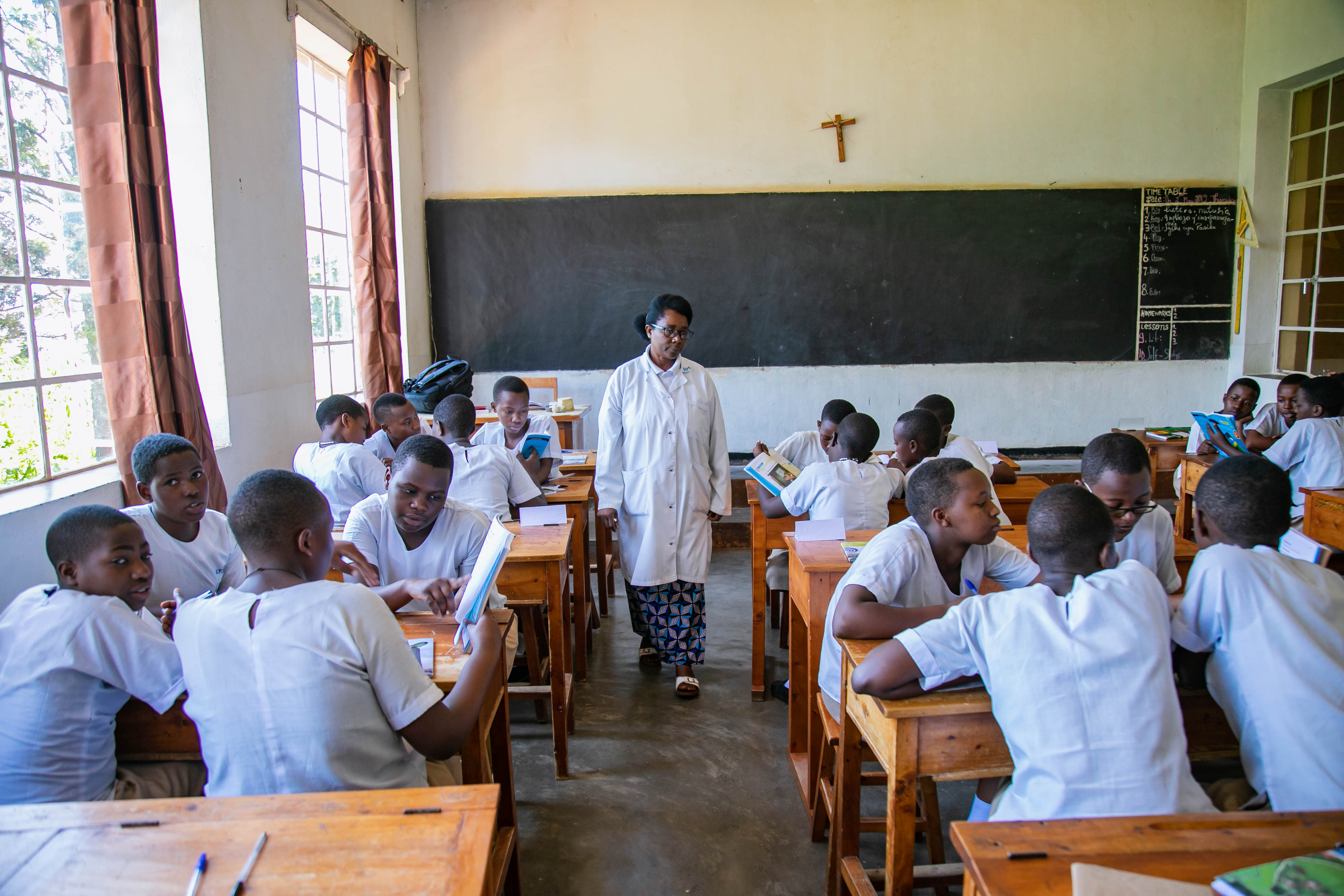 A teacher during a class at Institut Sainte Famille de Nyamasheke. The Ministry has announced that teachers would get up to 88 percent salary increase effective August 2022. 