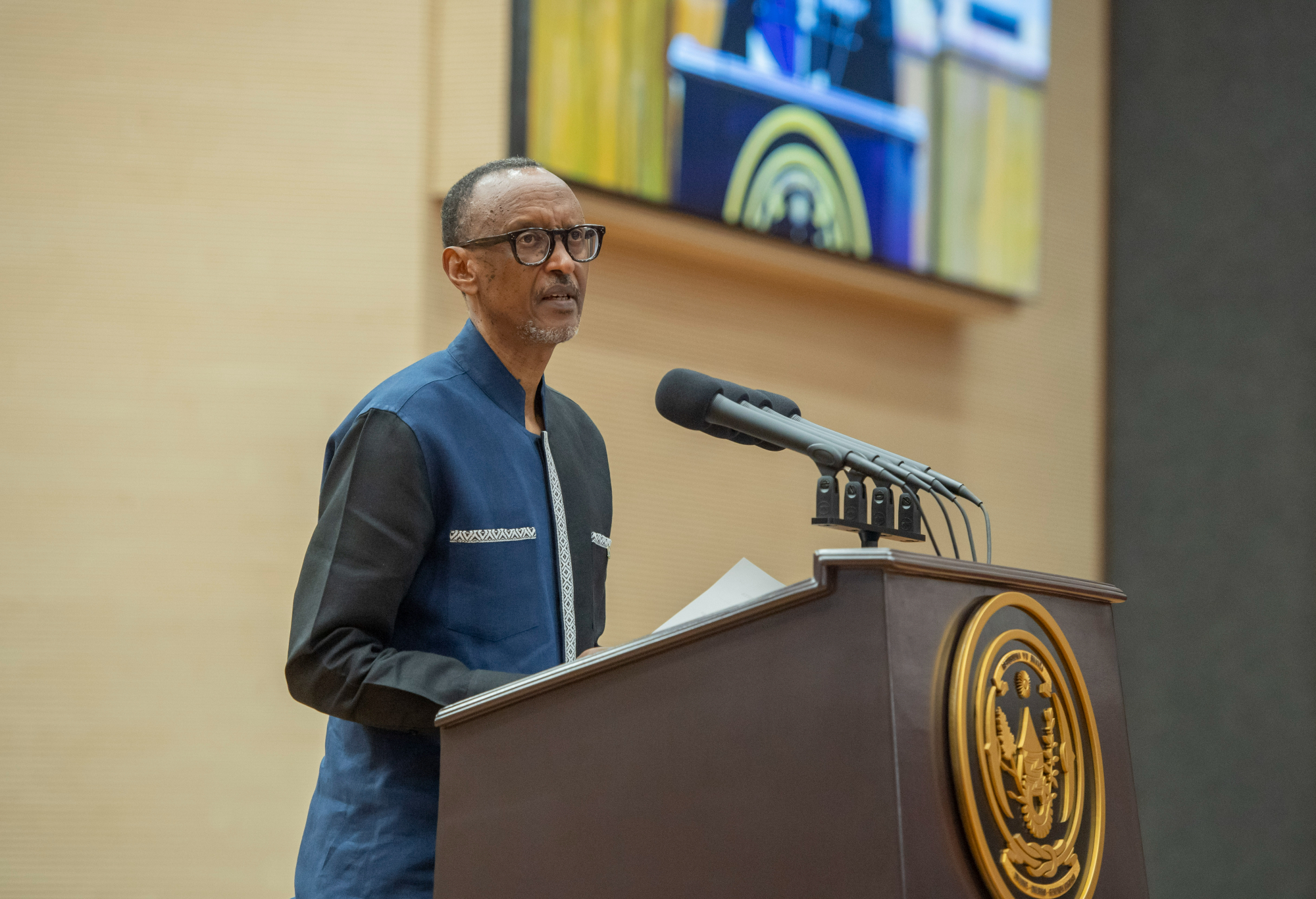 President Paul Kagame delivers remarks during  the swearing in ceremony of new ministers in Kigali on Tuesday, August 2. Kagame revealed  that , following the creation of the new ministry  some state enterprises will immediately be privatised while for others it will be gradual.He emphasised that the government's responsibility is not to engage in profit-oriented business  but rather to facilitate the private sector.  Photo by Village Urugwiro