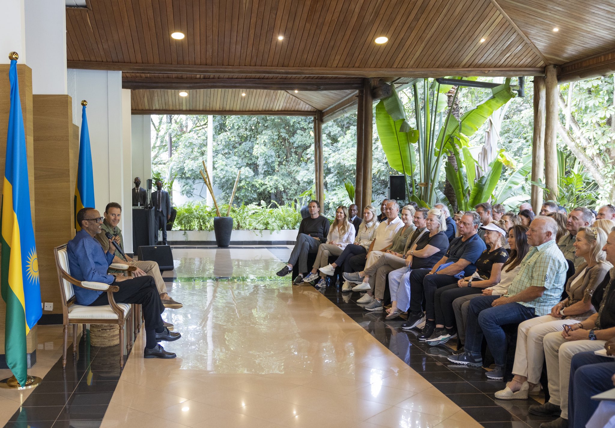 President Kagame addresses a delegation of 26 global CEOu2019s who are in Rwanda, at Village Urugwiro on August 3. Photo by Village Urugwiro.