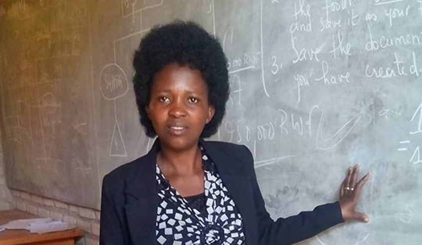 Venantie Nyirahirwa, a teacher at Groupe Scolaire Cyarwa, Huye District in the classroom. While reacting on salary increase,she said that  it is a motivation for them to work even harder. Courtesy