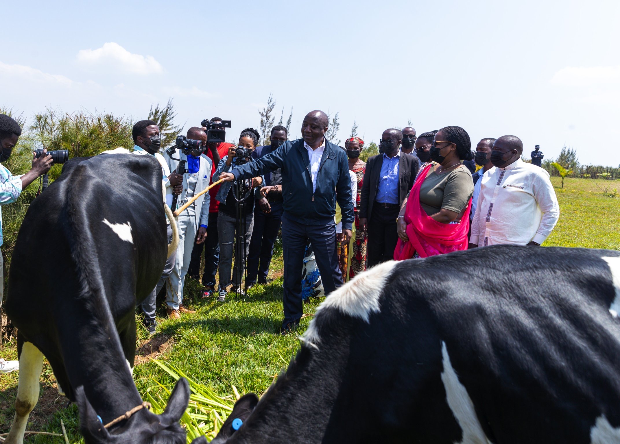 Prime Minister Edouard Ngirente gives cows to residents of Rulindo during Umuganura event on August 5. All photos by Dan Nsengiyumva