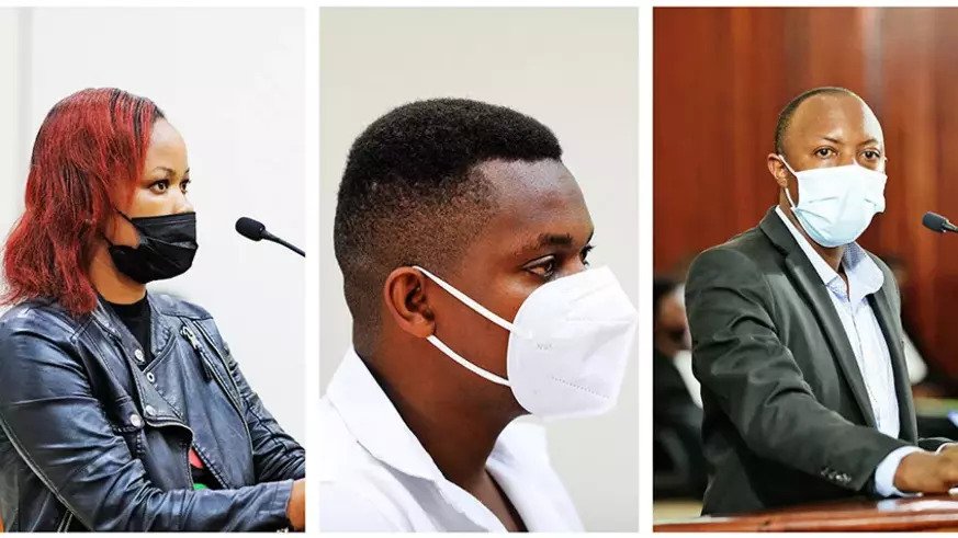 Alice Kayitesi, a survivor of the Nyungwe attack, Vianney Bwimba,a victim of Nyungwe and Vincent Nsengiyumva ,the former Nyabimata Executive Secretary, victim of Nyabimata attacks in court. File