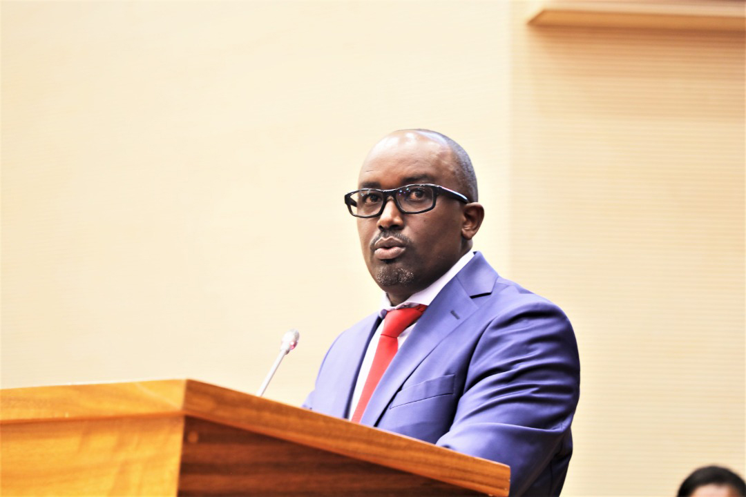 The Auditor General Alexis Kamuhire presents the annual audit report to a joint session of both chambers of the Parliament on May 12.  Kamuhire has backed the newly created Ministry of Public Investments and Privatisation. Photo: File.